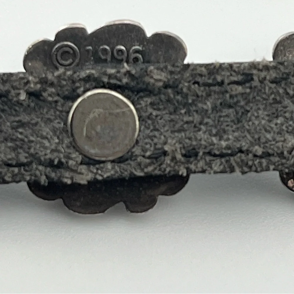 Black Leather 1996 Silvertone Conchos Buckle Hardware Adjustable Bracelet 8